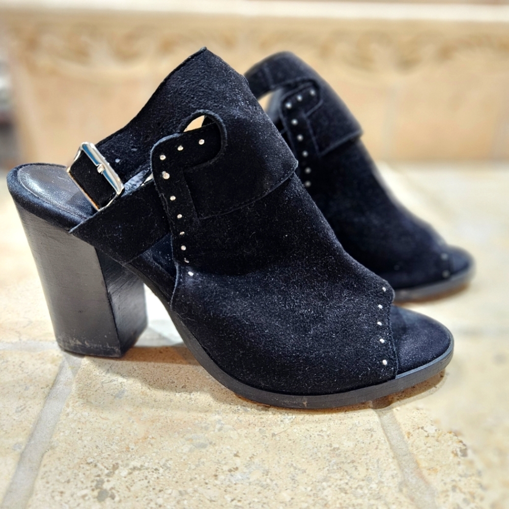 Black Suede Heeled Sandals